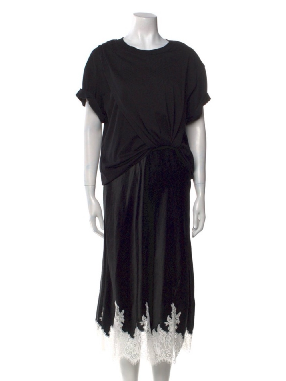 3.1 Phillip Lim Shift black Dress Short Sleeve with Scoop Neck silky and lace